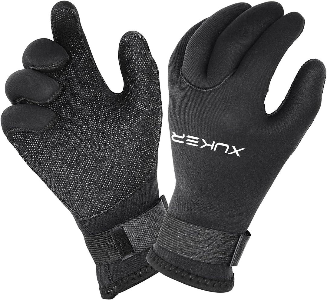 XUKER Water Gloves, 3mm & 5mm Neoprene Five Finger Warm Wetsuit Winter Gloves for Scuba Diving Snorkeling Surfing (Black, L)