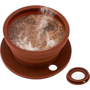Collapsible Paperless Pour Over Coffee Dripper with Reusable Stainless Steel Coffee Filter, Single Cup Travel Pour Over Coffee Maker Camping, Portable Silicone Drip Coffee Maker Pour Over Brown