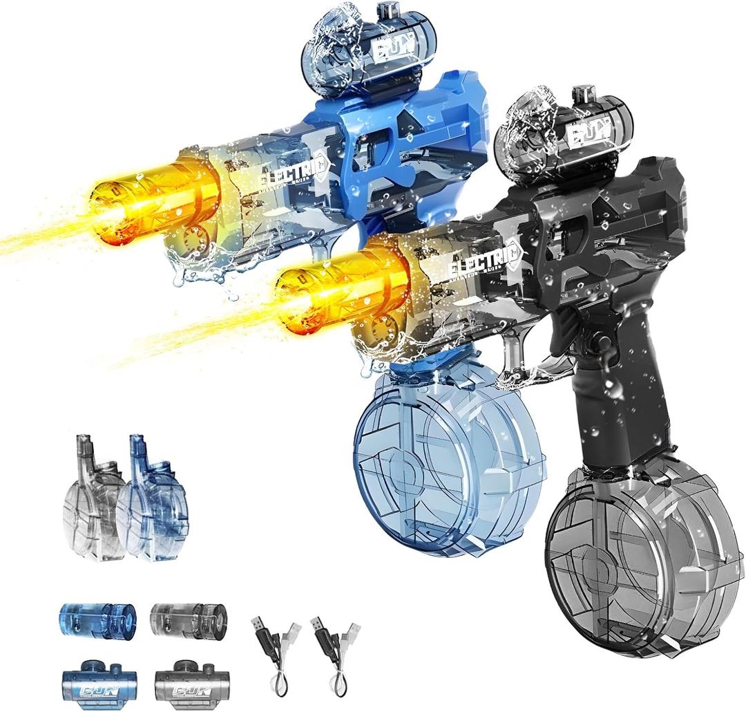 WaRiot Automatic Electric Squirt Gun for Adults Kids, Automatic Squirt Gun with 26FT Range, Super Blaster Soaker High Capacity Pistol for Beach Swimming Toy LED Electric Water Gun (1BK+1B) (Black+blue)