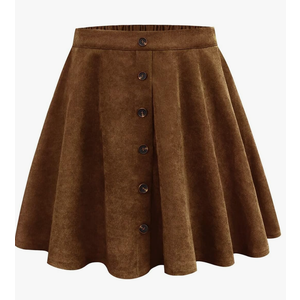 Basic Versatile Stretchy Elastic Waist Flared Casual Mini Skater Skirt/Pleated Plaid Skirt for Women, Brown, M