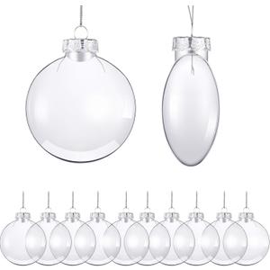Patelai 24 Pcs Plastic Flat Disc Ornaments for Crafts 3.15" DIY Fillable Hanging Ornament Christmas Tree Ball for DIY Crafts Holiday Xmas Tree Home Decor (Sliver,Oblate Spheroid)