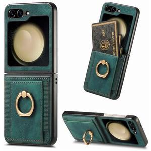 Asuwish Compatible with Samsung Galaxy Z Flip 5 5G 2023 Wallet Case and Card Slot Full Body Protective Case Metal Ring Holder Stand Kickstand Cell Phone Cover for ZFlip5 Z5 G Flip5 5Z Women Men Green