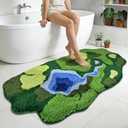 Yinhua Moss Bathroom Rugs, Ultra Thick Green Bath Mat Non Slip Washable Long Bathroom Runner Rug, Nature Absorbent Bath Mats Quick Dry Shaggy Shower Rugs for Bedroom Kids Home Decor, 21"x45"