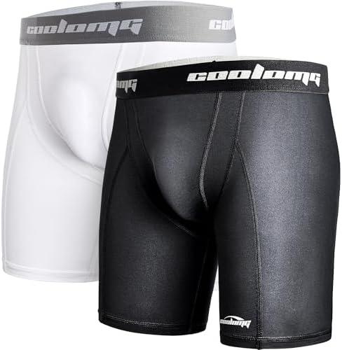 COOLOMG Mens Compression Shorts with Cup Pocket Athletic Protective Underwear for Baseball Football MMA Lacrosse M
, NO Cup