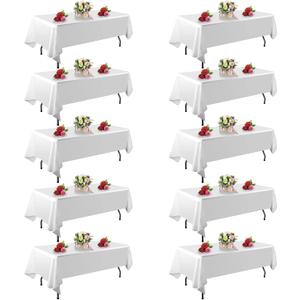 10 Pack White Table Cloth Rectangle Table 60 x 102 Inch Tablecloths for 6 Foot Rectangle Tables. Stain and Winkle Resistant Polyester Washable White TableCloths for Parties Wedding Dining