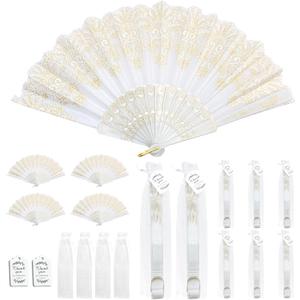 EOSAU Handheld Chinese Folding Fan Hand Fans for Women Foldable Bulk for Party Wedding Church Dancing (50 Pack White)