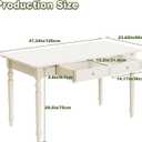 48in Rubber Wood Desk with Two Drawers, French Home Office Writing Tables with Storage, Multi-Functional Wood Vanity, Study Desk for Bedroom, Living-Room, White, 47.24" x 23.62" x 29.5"