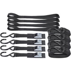 EXVITAL Tie Down Straps with Hook Cam Buckle Straps 1" x 12 1200lbs Break Strenght with Extra Soft Loops for Motorcycle, Kayak, ATVs, Dirt Bike, Truck, Car Black 4 Pack