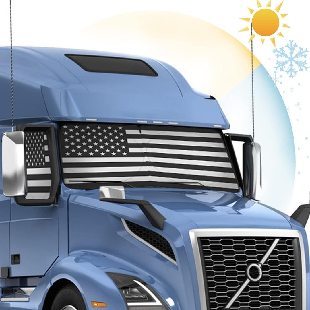 Semi Truck Sun Shade for Windshield and Side Window Retractable Sunshade Blocker Sun Rays | Keep Warm in Winter | New Material Effective for Big Rig Truck, RV Accessories