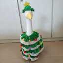 Christmas Porch Goose Outfit Holiday Costume with Green Tree Skirt and Santa Hat for 23" High Concrete Goose Clothes Outdoor Garden Statue Decor Accessories (Xmas06)