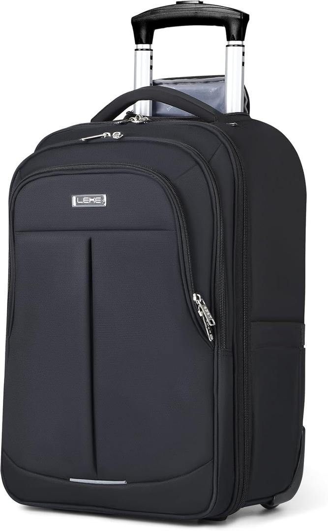 Rolling Backpack for Adults,18 Inch Waterproof Carry-on Backpack with Wheels, Wheeled Backpack Carry-on Luggage, Travel Backpack for Men Women Trolley Laptop Backpack, Black Large