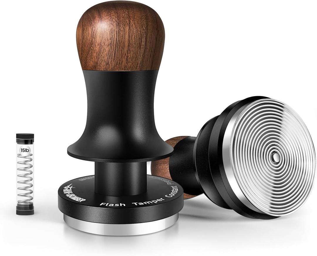 MHW-3BOMBER 58mm Espresso Tamper - 3 Spring Loaded Coffee Tamper with 15lb / 30lbs Replacement Springs - Barista Calibrated Tamper with Sound Feedback - Compatible with 58mm Portafilter T6172T-OS (Metal Color Ripple Base)