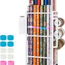 Aquzee Gift Wrapping Paper Organizer Storage, Rolling Gift Wrap Storage Stand, Vertical Wrapping Paper Storage Cart, Ribbon Organizers, 12 PCS Slap Bracelets, Adjustable Rod Design, White