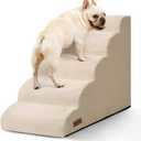 Aodisman Dog Stairs for High Bed,5 Step Dog Ramp for Small and Medium Dogs,Pet Stairs with Non-Slip Bottom for Puppy, Older Cat,Indoor Pet Steps,Comfort,Durable,22.4" H,Beige
