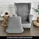 Wing Chair Slipcovers, 2 Piece Stretch Wingback Chair Cover Soft Velvet Armchair Covers with Elastic Bottom for Living Room Bedroom (Grey)