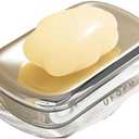 Soap Caddy with Drain, Clear Acrylic Base for: Bathrooms, Gyms, Schools and Showers, Keeps Soap Dry and Sanitary (1 PCS) (Silver Plated)