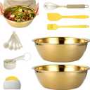 16 Pcs Gold Mixing Bowls Set, 12.5 in Stainless Steel Nesting Bowls with Measuring Cups and Spoons, Kitchen Gadgets Includes Spatula, Dough Cutter, Oil Brush, Whisk, Elegant Kitchen Accessories