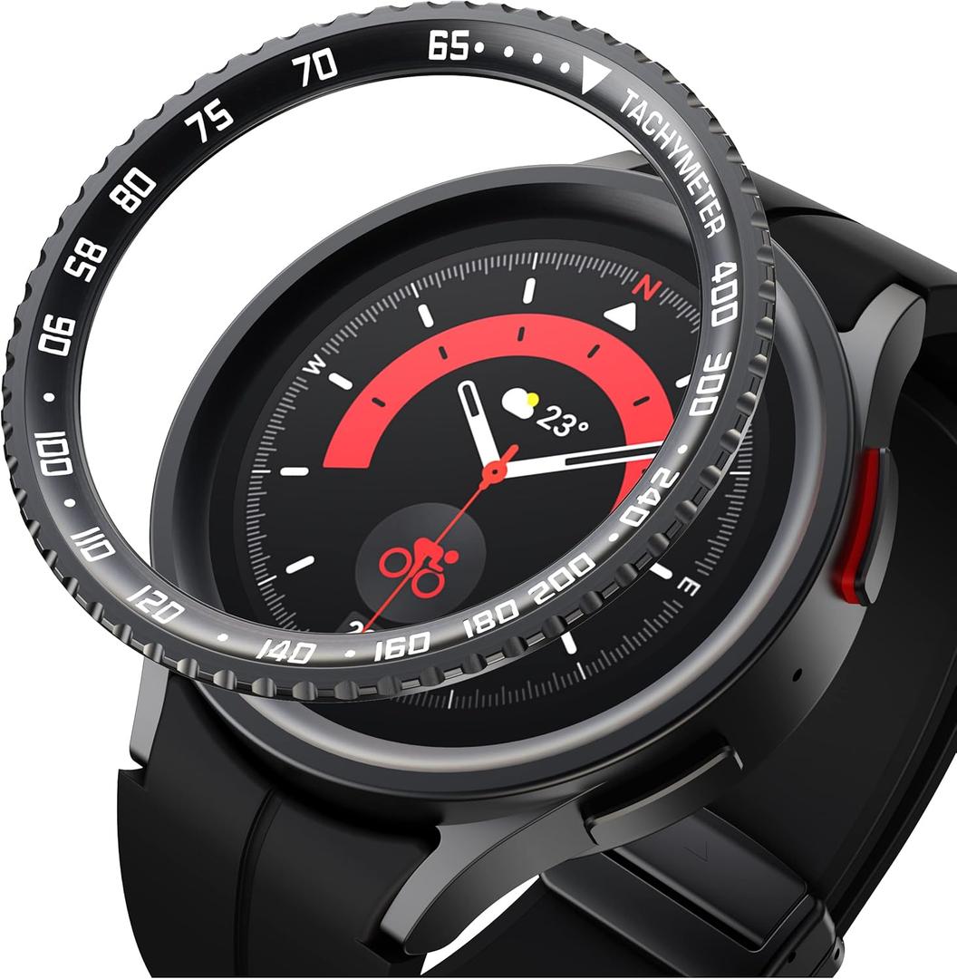 Bezel Compatible with Galaxy Watch 5 Pro 45mm, Stainless Steel Adhesive Frame Ring Cover, Anti-Scratch Case Accessory - Black