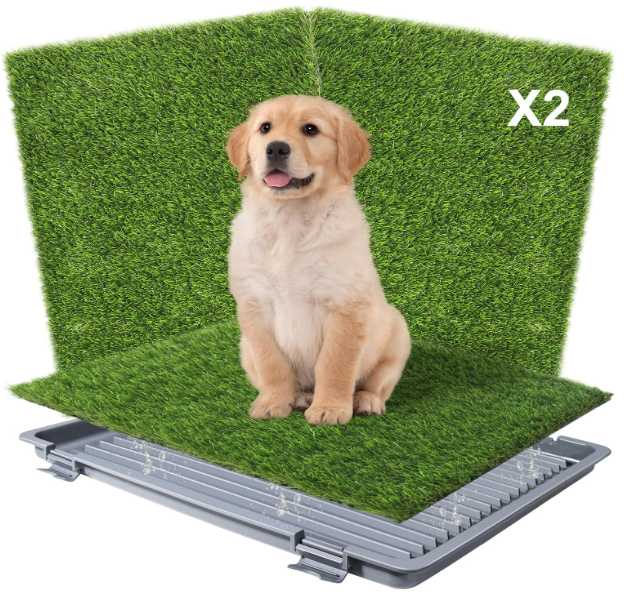 Dog Grass Pad with Tray: Reusable Training Pad with 2-Pack Replaceable Artificial Grass - Quick Absorbent Indoor Portable Dog Patio Potty, Washable Pee Pad for Small Medium to Large Dog, 22"x18" Grey