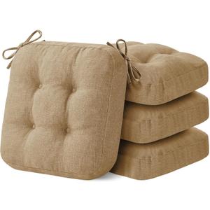 IASEAHK Chair Cushions for Dining Chairs, Dining Chair Cushions, Tufted Indoor Chair Pads with Ties & Non Slip Backing, Seat Cushions for Kitchen Chairs 16.5” x 16.5” x 3.5”, Set of 4, Khaki