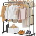 Laiensia Double Rods Clothing Rack with Wheels, Garment Rack for Hanging Clothes, Multi-functional Bedroom Clothes Rack, Black