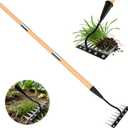 Iron Weeding Rake with Wooden Long Handle 2.0, 8 Teeth Weed Puller Tool Heavy Duty, Manual Gardenia Weed Rake Tool for Yard, Lawn and Garden, 56Inch