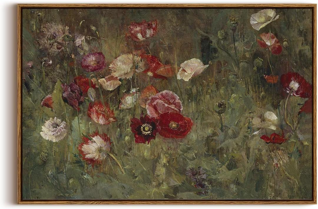InSimSea Framed Canvas Wall Art Vintage Decor, Flowers Large Wall Art Prints, Flowers Art Modern Farmhouse Decor, Botanical Painting for Office, Bedroom Bathroom Home Decor, 20"x30"