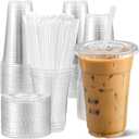 AOZITA [100 Sets Clear Plastic Cups With Lids and Straws, Disposable Cups With Lids for Iced Coffee, Smoothie, Milkshake and Cold Drinks. 20