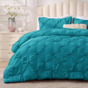 BEDELITE Teal Queen Comforter Set - 3 Pieces Boho Pintuck Bedding Comforter Sets, Lightweight Soft & Warm Bed Comforter Queen with 2 Pillowcases for All Season (Queen(88"x88"))