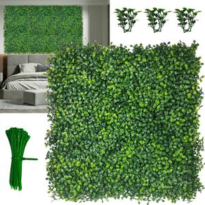 Artificial Boxwood Panels,20"x 20"(8P) 4-Layer Leaf UV-Protected Grass Wall Backdrop Panels for Outdoor, Indoor, Garden&Fence Covering Privacy, Backyard and Decor