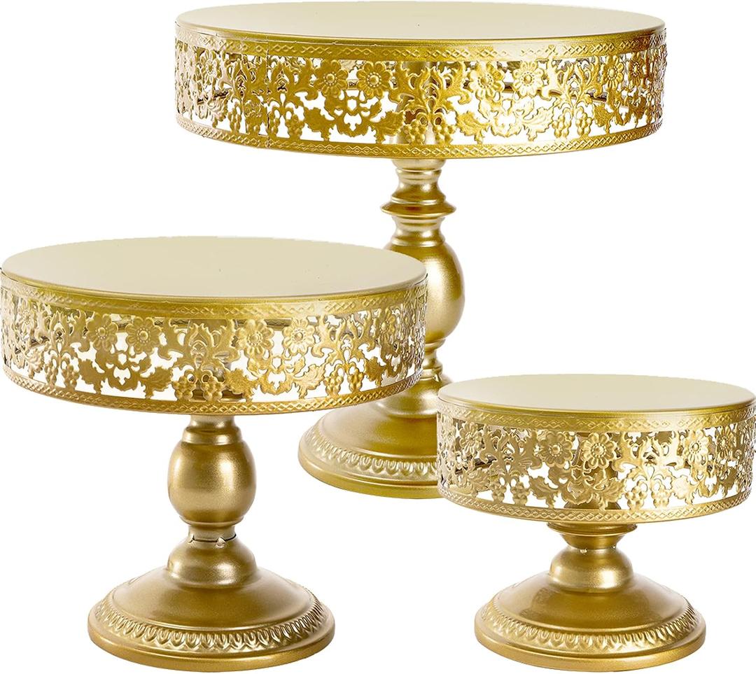 Jucoan 3 Pack Gold Metal Cake Stand Set, 8/10/12Inch Round Cake Stand, Cupcake Display Stand, Dessert Table Display Stand for Wedding Baby Shower Birthday Christmas New Year Party Dessert Table