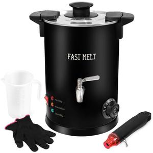 FAST MELT 5 Liter Wax Melter for Candle Making, Electric Wax Melting Pot with Easy Pour Spout & 30-110C Temp Control, Easy Clean for Home Candle Business Starter (Heat Gun + Gloves + Measuring Cup)