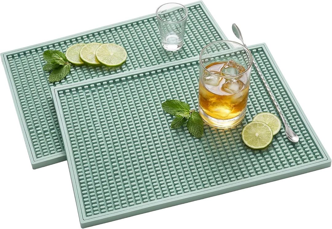 ZJWZLG Bar Mat - 18"X12"(2 Pcs) Rubber Bar Mats for Countertop & Dish Drying, Non-Slip Bartender Mat with Airflow Design for Home Bar, Cocktail Set, Kitchen & Outdoor Use (Green)