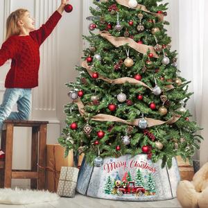 Christmas Tree Collar 29 Inch Diameter Base, Metal Tree Collar for Pencil Tree, Merry Grinchmas