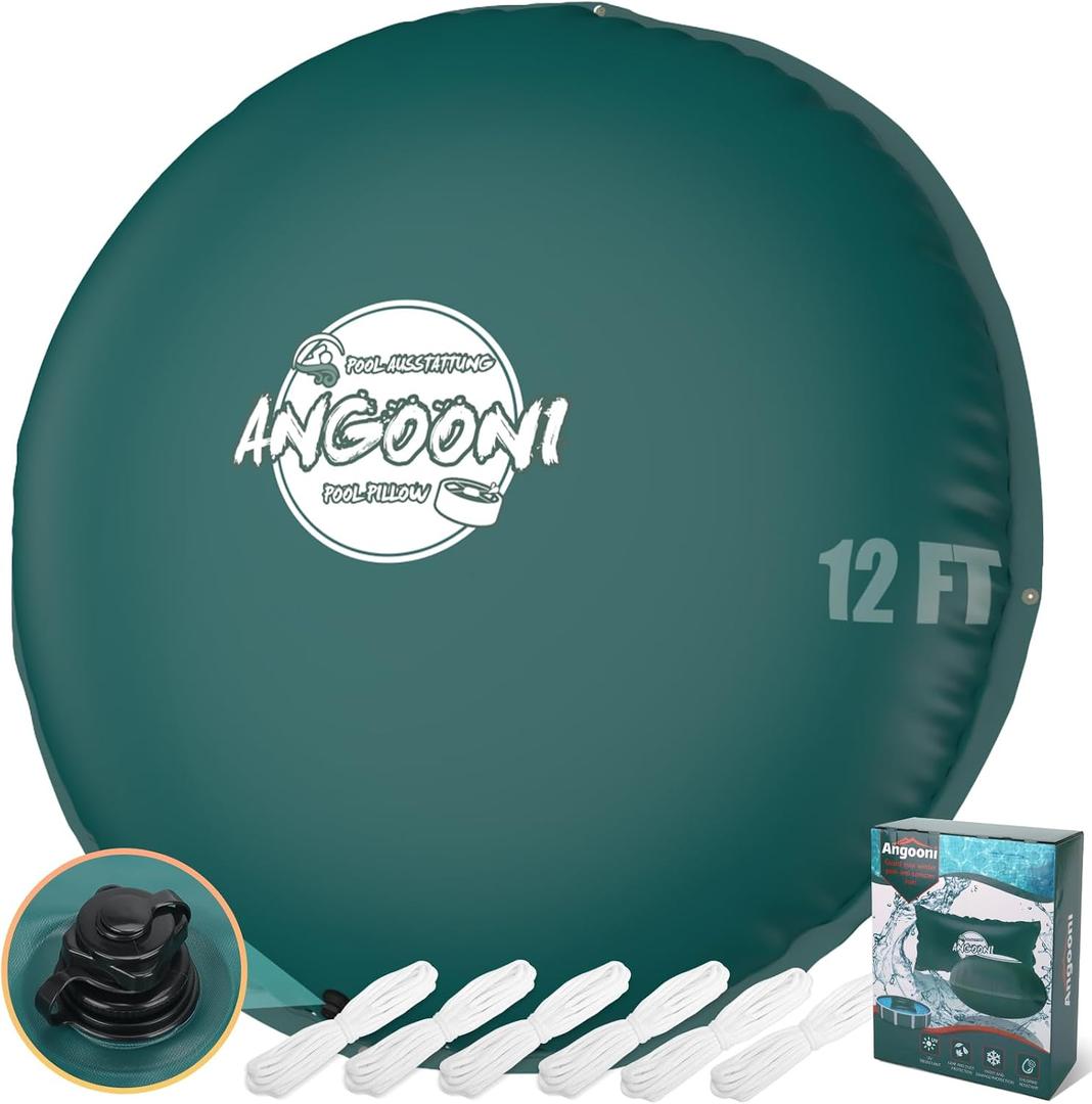 Angooni 12′ Heavy-Duty Green Round Pool Pillow for Winter, 0.4mm PVC