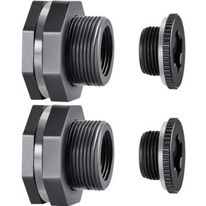 Outus 2 Pieces PVC Bulkhead Fitting with Plugs for Rain Barrels, Aquariums, Water Tanks, Tubs, Pools (1 Inch+5 mm Thick Silicon Seal Gasket, Dark Grey)