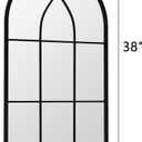 Rowjut Arched Wall Mirror 38" x 24" Window & Wall Decorative Mirrors, Iron Framed Window Pane Mirror, Arched Top Wall Mirror for Entryway Living Room, Bedroom, Fireplace (Black)