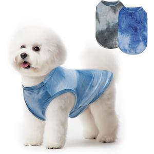 cyeollo 2 Pack Dog Shirts Sun Protection T Shirt Tie Dye Tank Top Stretchy Soft Doggie Vest Summer Dog Clothes for Small Dogs (Medium (7-11lbs))