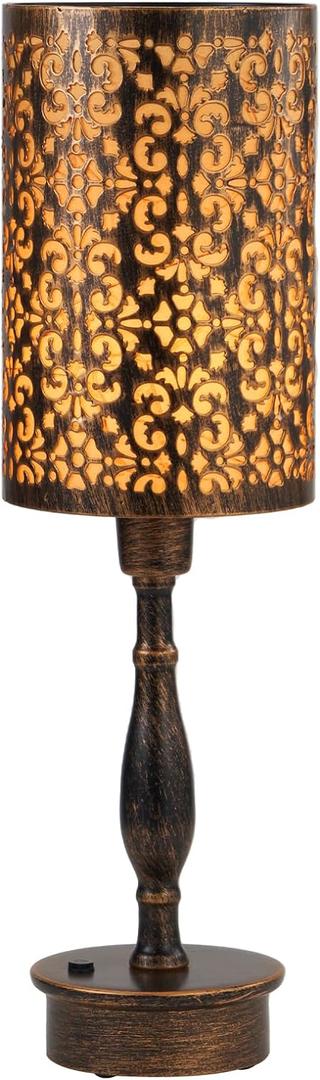 UMEXUS LED Rechargeable Cordless Table Lamp with Dimmer, Small Battery Operated Lights, Touch Nightstand Lamp, Vintage Bronze Ambient Lighting Home Living Room Side End Entryway Table Outdoor Patio (Bronze Phoenix Flowers)