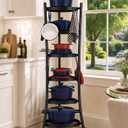 KES 264 Lbs Capacity Freestanding Pot Rack, 6-Tier Cast Iron Cookware Stand with 6 Hooks, Pots and Pans Storage Tower for Kitchen, Stable Base, Anti-tip Strap & Floor Protectors Black, KUR531S6-BK