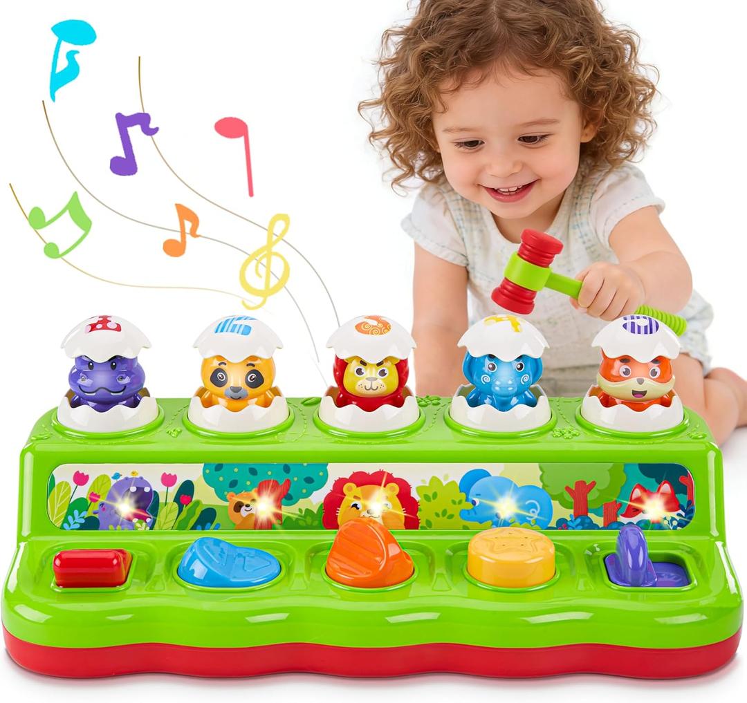 1 Year Old Toys for Boys Girls Birthday Gift, Cause and Effect Animal Pop Up Toy with Music and Light for Toddlers 1-3, Preschool Learning Educational Toys Gifts for Babies 12 Months