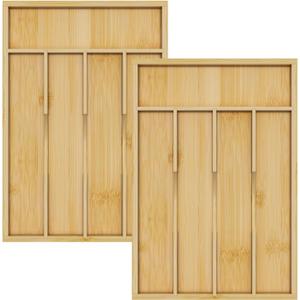 Bamboo Utensil Organizer for Kitchen Drawers, Utensil Tray and Cutlery Silverware Holder,Wood Drawer Dividers with 5 Slots2 pack