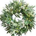 20 Inch Olive Leaf Wreath for Front Door & Porch - All-Weather Outdoor Decor with Artificial Leaves Mixed Berry Wreaths, Farmhouse Greenery for Entryway, Patio & Front Porch