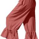 TARSE Womens Linen Wide Leg Pants Casual Cropped Ruffle with Ties Palazzo Flowy Drawstring Loose Cute Pants with Pockets XL