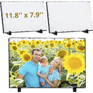 3 PCS Sublimation Slate Blanks, 11.8 x 7.9 Inch Sublimation Blank Rock Slates for Thermal Heat Press Transfer Photos, Rectangular Custom Picture Stone Slates with Display Stands (White)