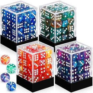 Foilswirl 144 Pieces 12mm 6 Sided Mini Dice Set for School Classroom Table Games D6 Game Standard Dice with Portable Plastic Box for Teaching Math Learning(Luminary Color)