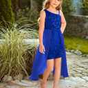 GRACE KARIN Girls Sequin Dress One Sleeve Formal Pageant Prom Party Special Occasion Dresses Size 5-14 (Blue, L)