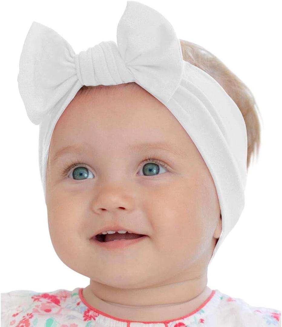 Baby Girl Headbands-Infant,Toddler Cotton Handmade Hairbands with Bows Child Hair Accessories (White)