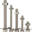 5/16-18 x 6" Hex Head Bolts with Hex Nuts and Thick Flat & Lock Washers, Fully Threaded, Stainless Steel 18-8, Plain Finish, 4 Sets (Silver)