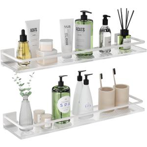 Acrylic Bathroom Floating Shelves - Set of 2, Wall Mounted Shelves for Suitable for Lavatory, Kitchen, Laundry Room, Farmhouse, for Item Storage/Room Decoration (White) (Rectangular)